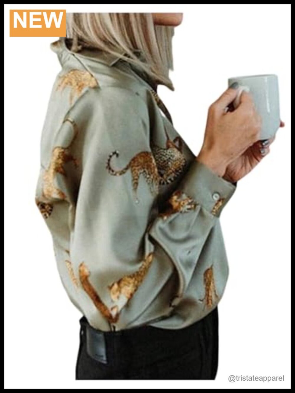 Women's Leopard Print Satin Button Down Long Sleeve Blouse Dressy Top Office